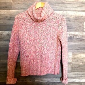 Vintage Chunky Knit Ribbed Pink Turtleneck Sweater Small